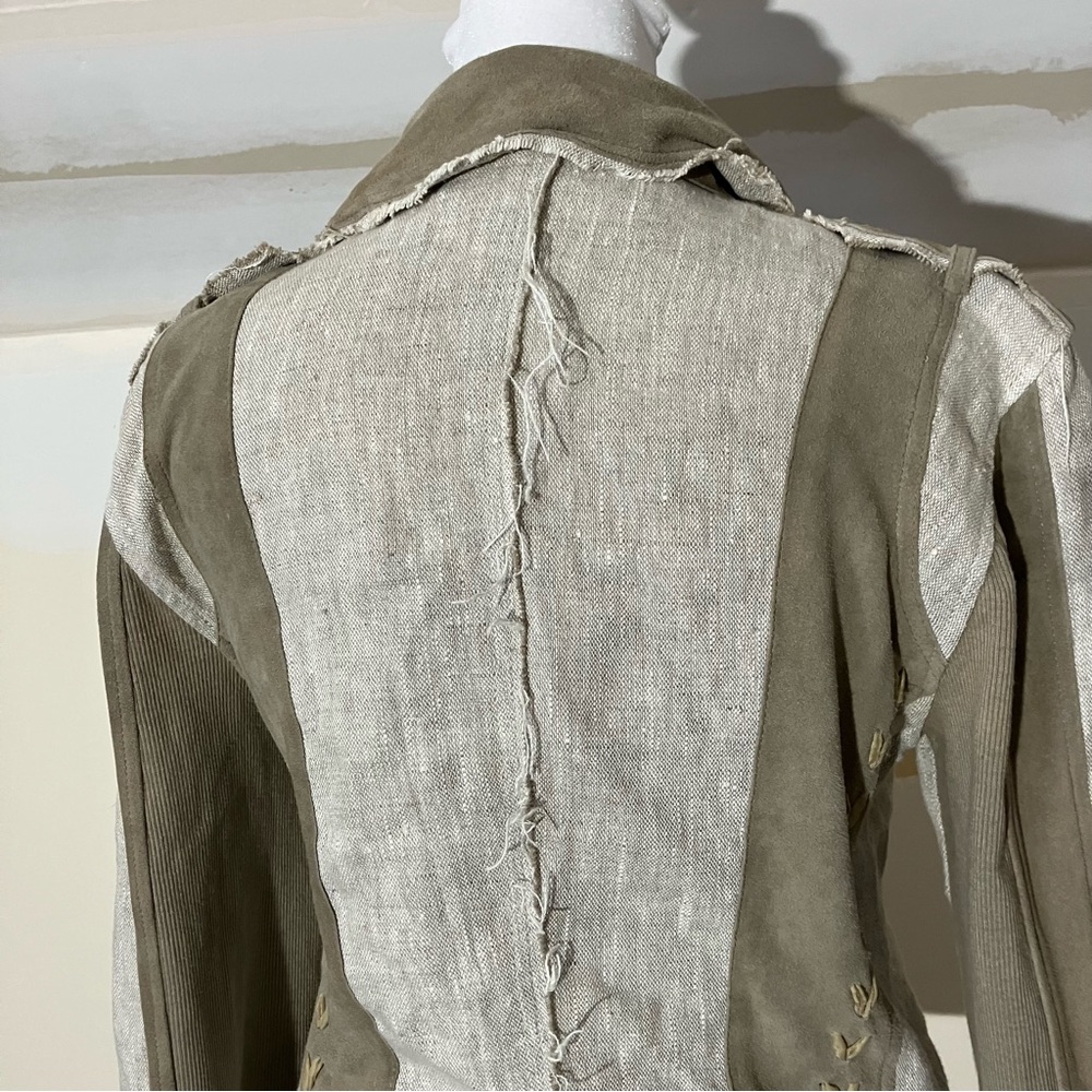 Jakett New York Linen & Leather Beige Bohemian Jacket size XS - Picture 9 of 12